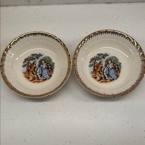 Cronin China Colonial Courting Couple Bowls w/ Gold Trim – 5" (Set of 2) [C]
